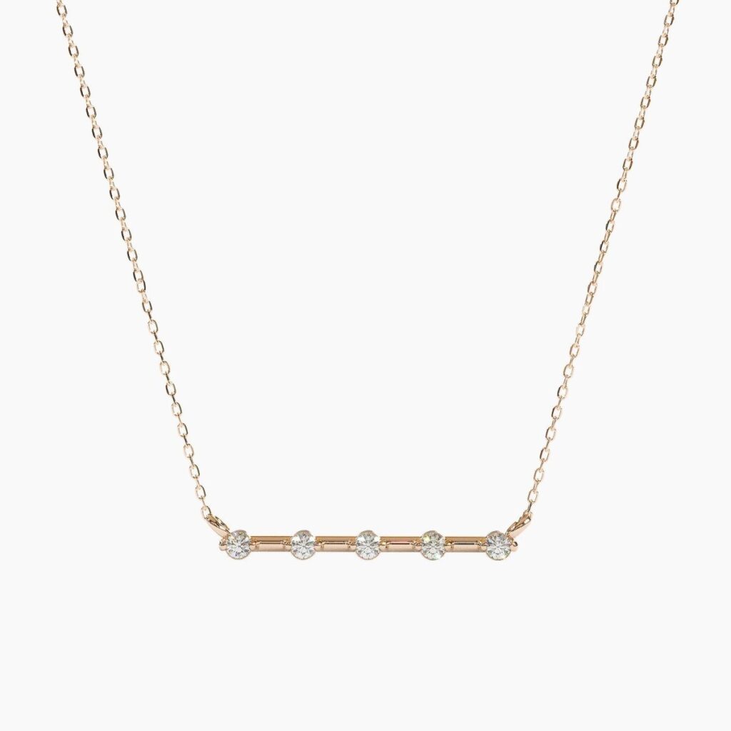 925 Sterling Silver Five Diamond Bar Necklace