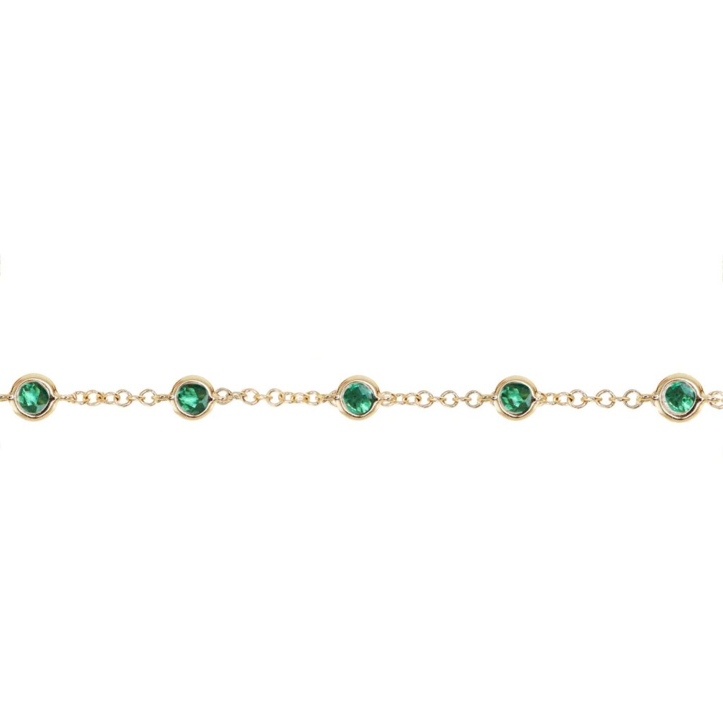 925 Sterling Silver Five Emerald Bezel Bracelet