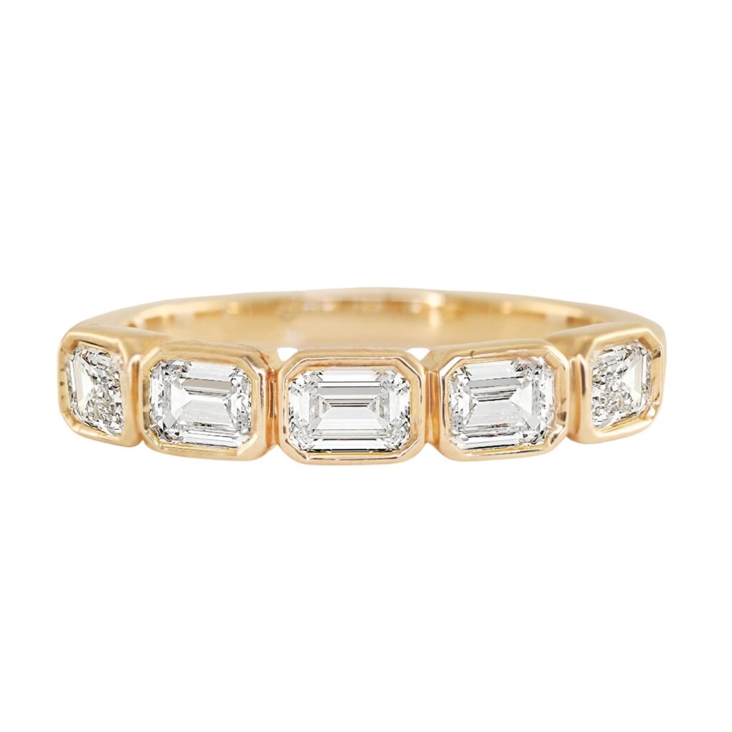 925 Sterling Silver Five Horizontal Emerald Cut Diamond Bezel Band