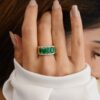 925 Sterling Silver Five Stone Emerald Diamond Engagement Band Ring - Image 2