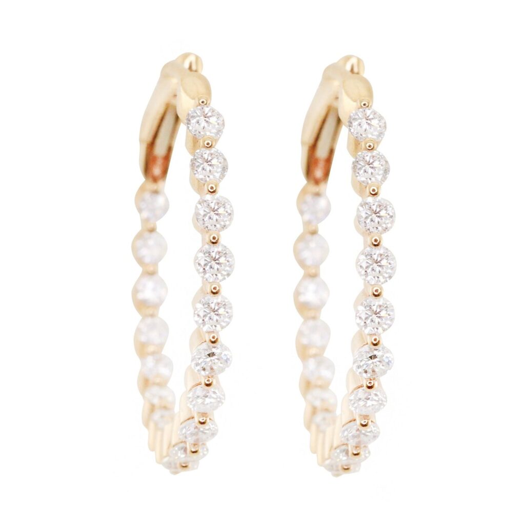 925 Sterling Silver Floating Diamond Hoop Earrings
