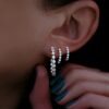 925 Sterling Silver Floating Diamond Hoop Earrings - Image 2