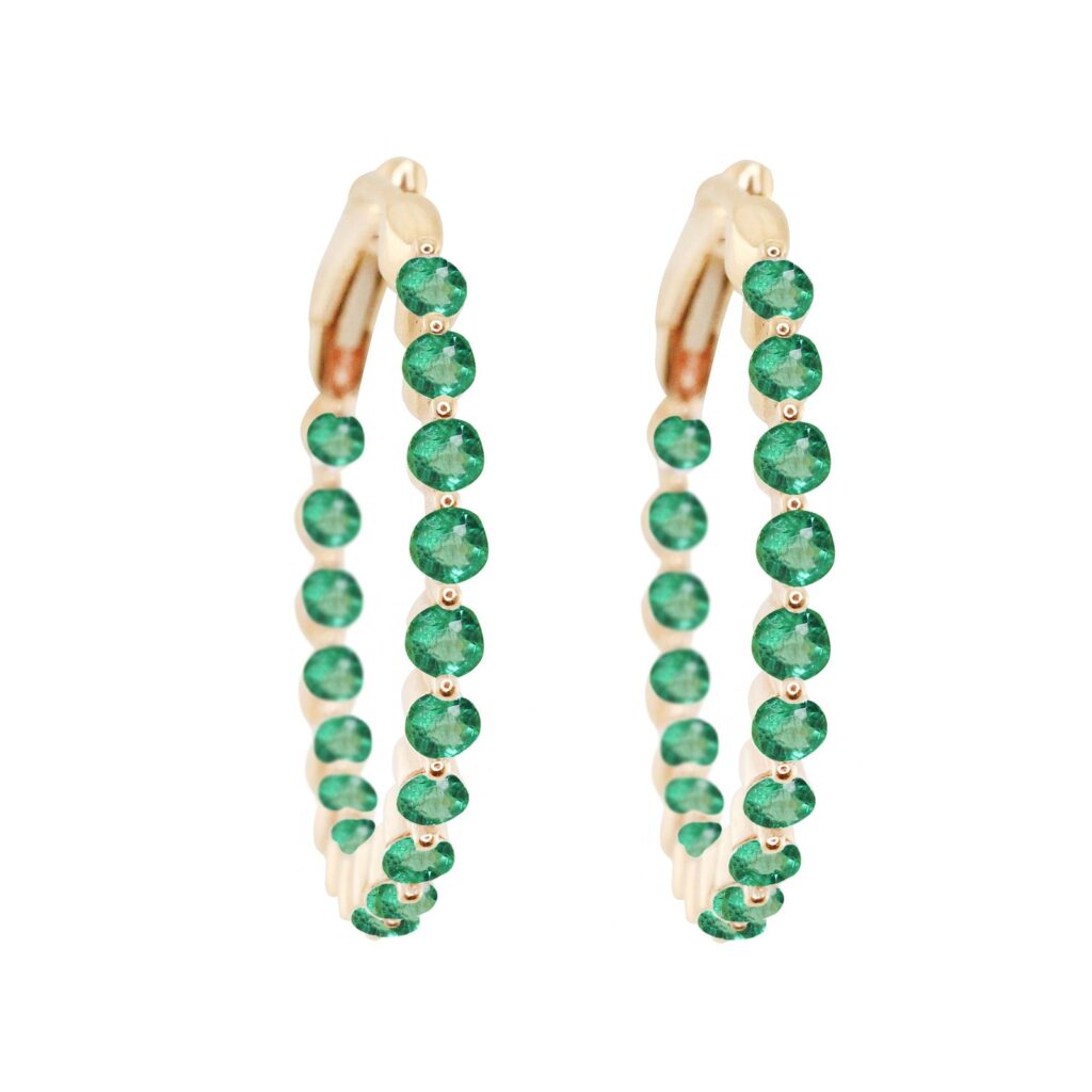 925 Sterling Silver Floating Emerald Hoop Earrings