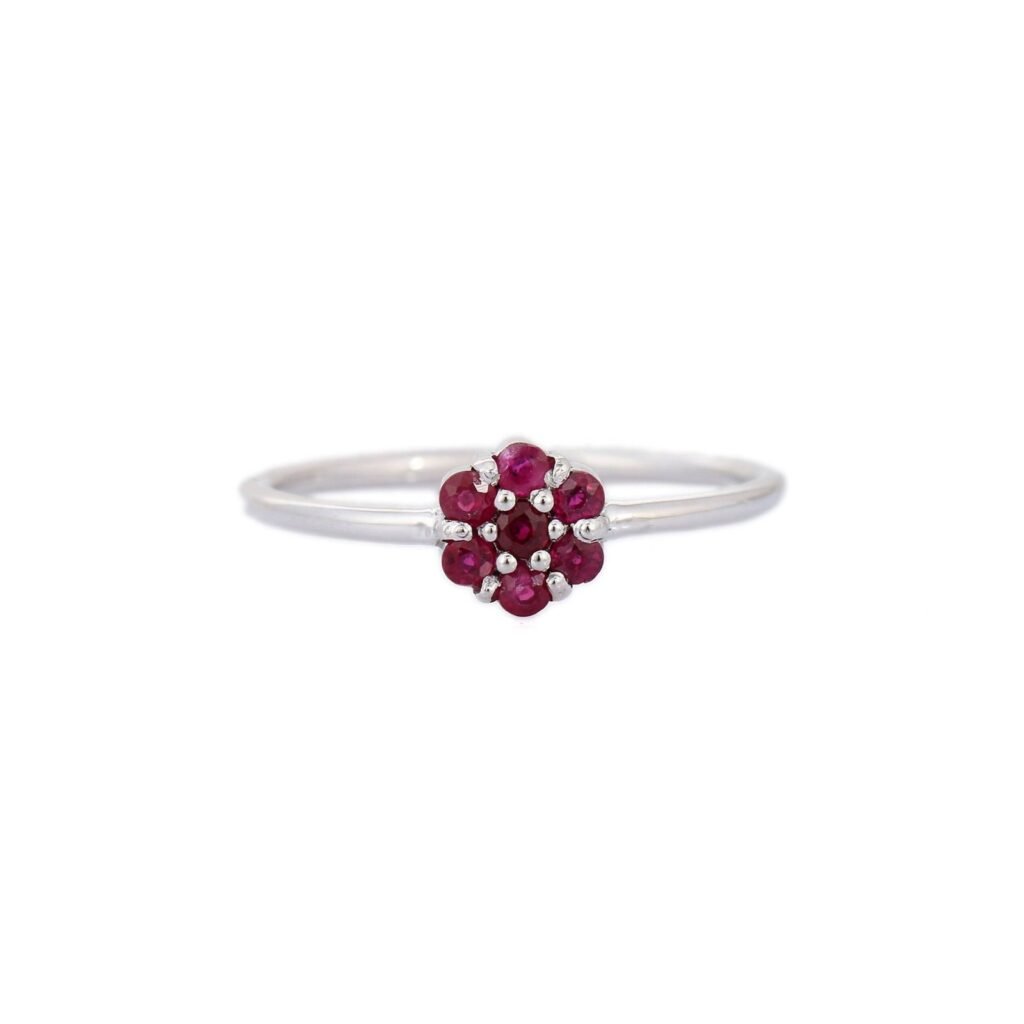 925 Sterling Silver Floral Ruby Diamond Ring