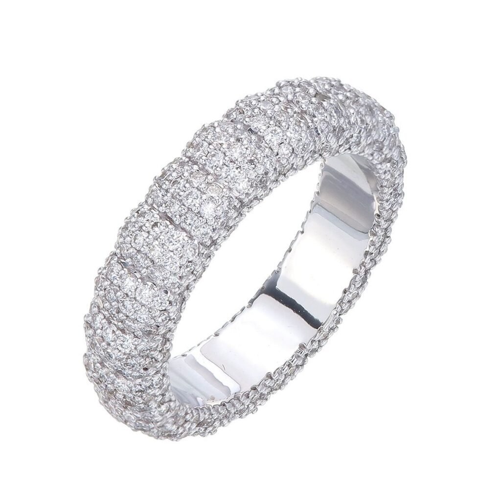 925 Sterling Silver Fluted Pave Diamond Ring
