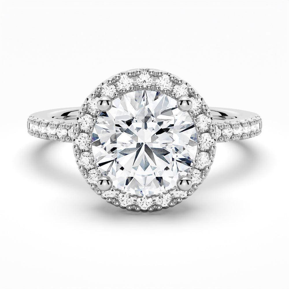 925 Sterling Silver Four Prong Halo Diamond Engagement Ring