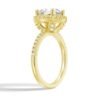 Pavé halo engagement ring with refined tapered band