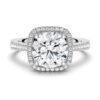 Sterling silver engagement ring with a cushion-shaped halo