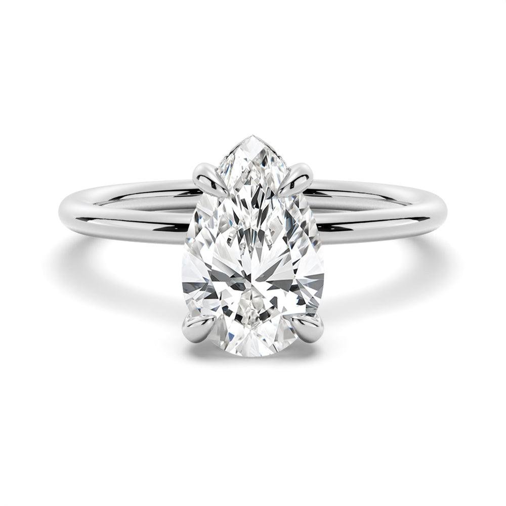 925 Sterling Silver Four Prong Pear Cut Diamond Engagement Ring Hidden Halo