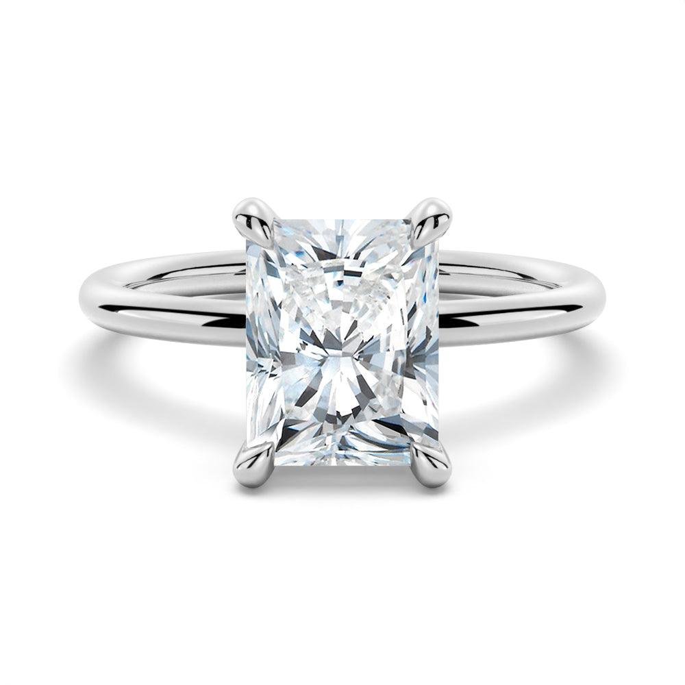 925 Sterling Silver Four Prong Radiant Cut Diamond Engagement Ring Hidden Halo