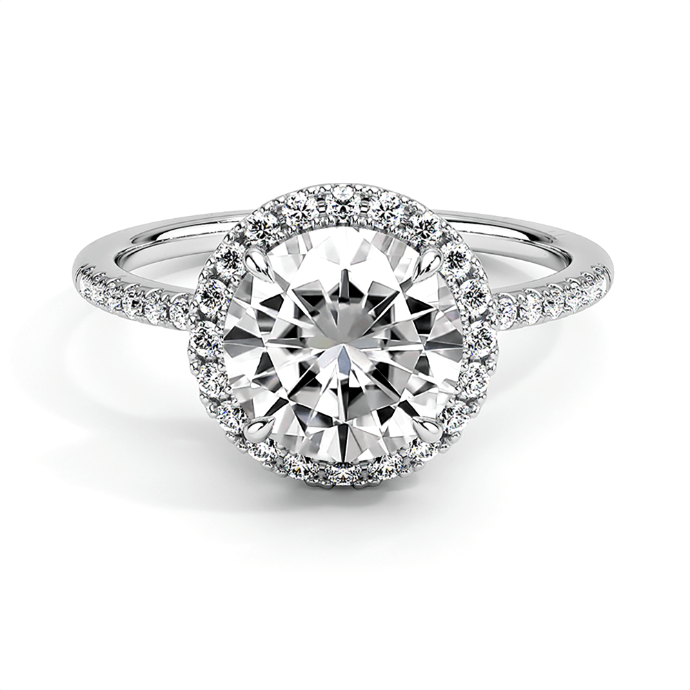 925 Sterling Silver Four Prong Round Cut Halo Diamond Engagement Ring
