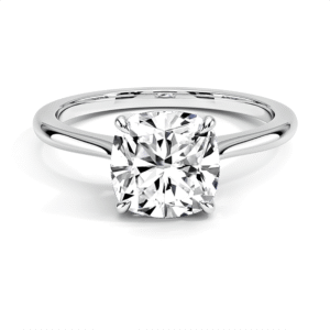 Solitaire cushion cut diamond engagement ring in sterling silver