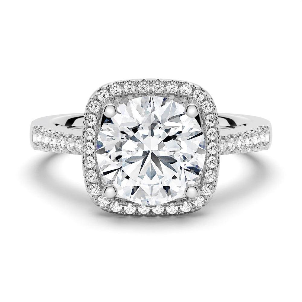 925 Sterling Silver Four Prongs Pave Halo Diamond Engagement Ring