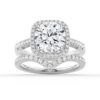 925 Sterling Silver Four Prongs Pave Halo Diamond Engagement Ring - Image 25