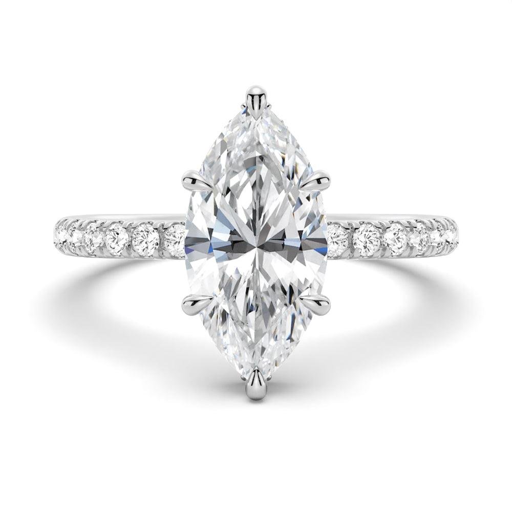 925 Sterling Silver French Pave Marquise Diamond Engagement Ring Hidden Halo