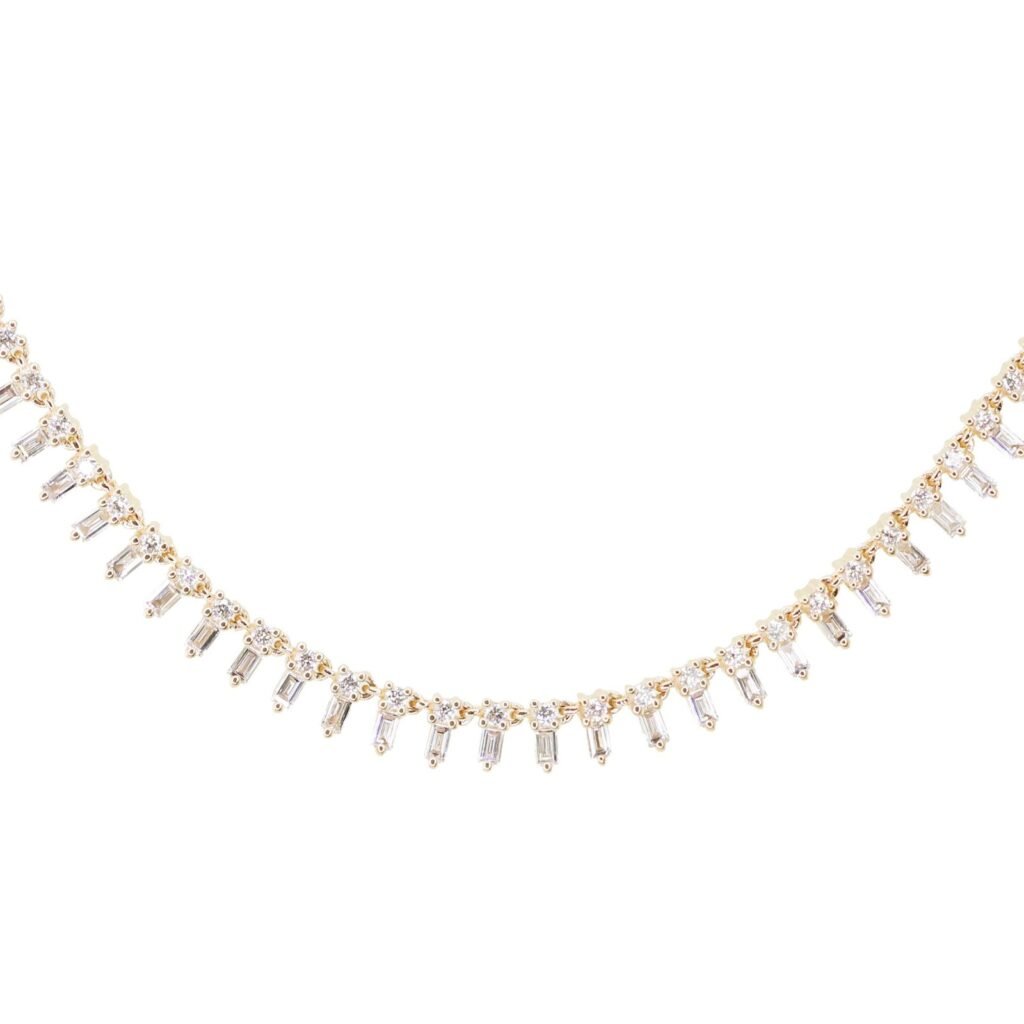 925 Sterling Silver Full Baguette Diamond Necklace