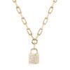 925 Sterling Silver Full Diamond Love Lock Necklace On Paperclip Chain