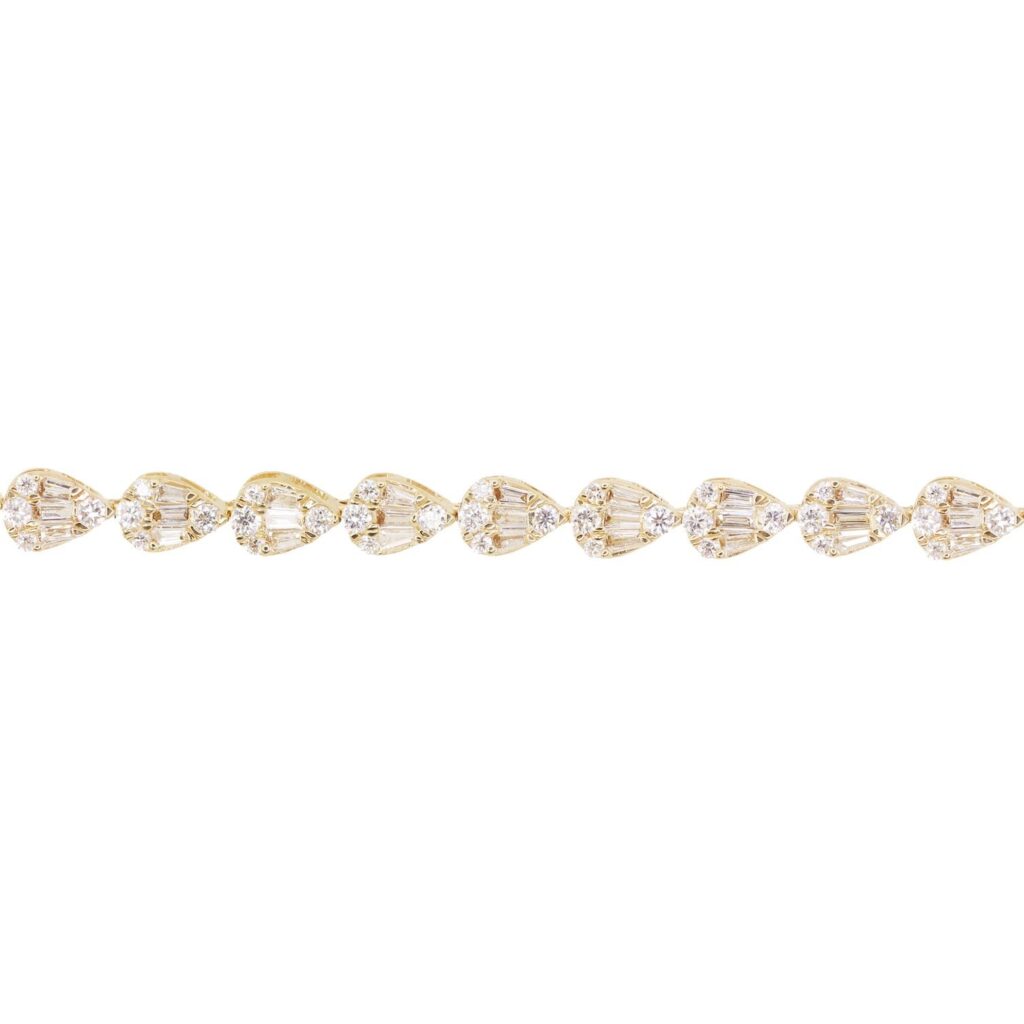 925 Sterling Silver Full Teardrop Baguette Diamond Bracelet