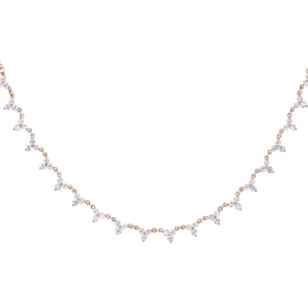 925 Sterling Silver Full Three Diamond Cluster Necklace