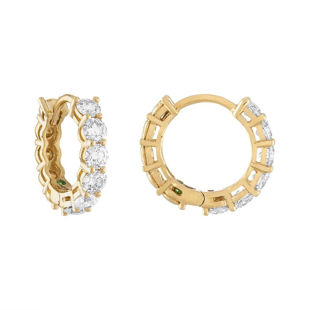 925 Sterling Silver Gemini Diamond and Goldstone Huggie Earrings
