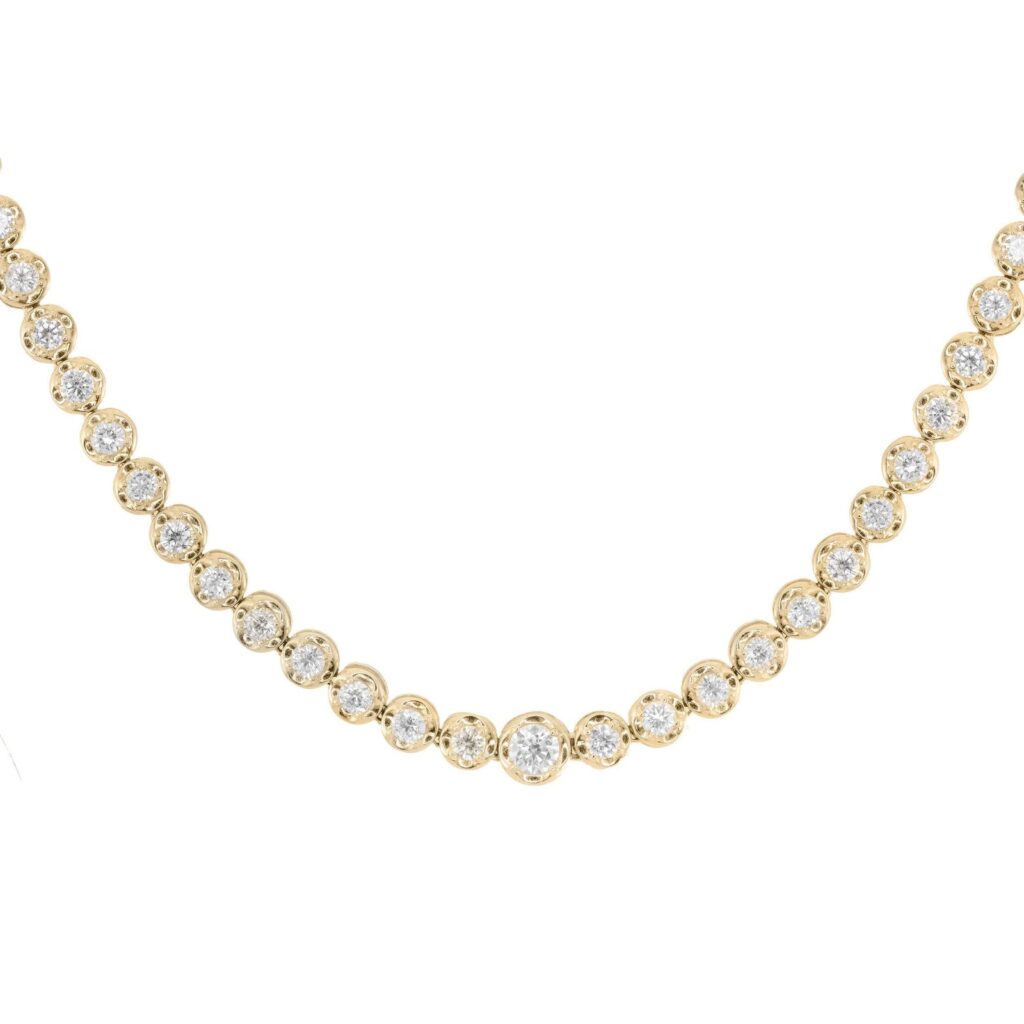 925 Sterling Silver Graduated Diamond Scalloped Bezel Tennis Necklace
