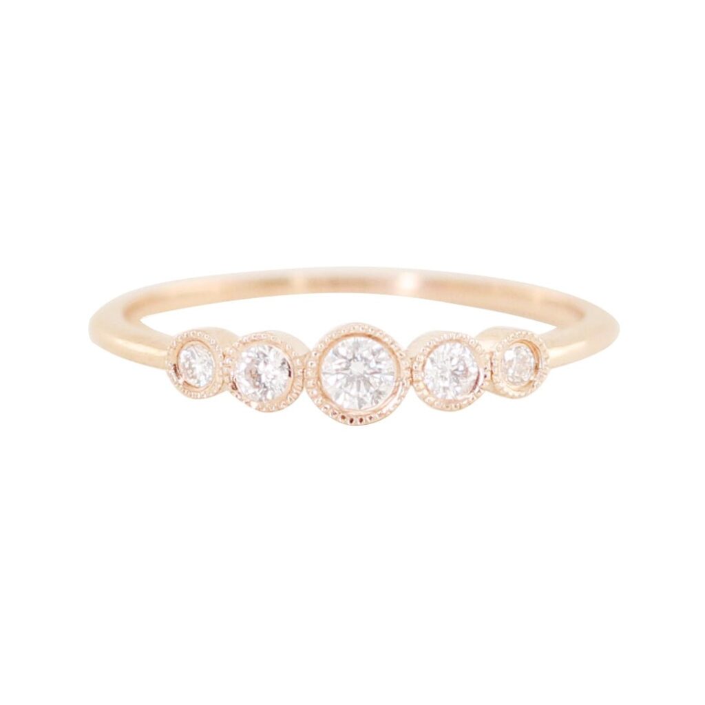 925 Sterling Silver Graduated Five Diamond Bezel Ring