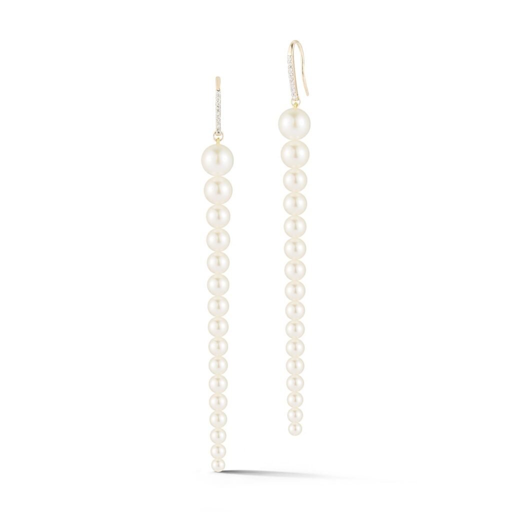 925 Sterling Silver Graduated Pearl Danglers Diamond Earrings