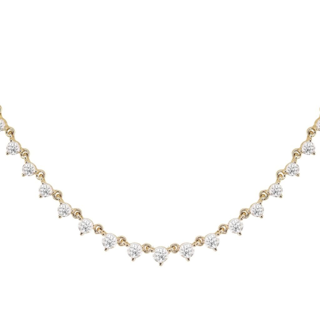 925 Sterling Silver Graduated Three Prong Diamond Choker Necklace