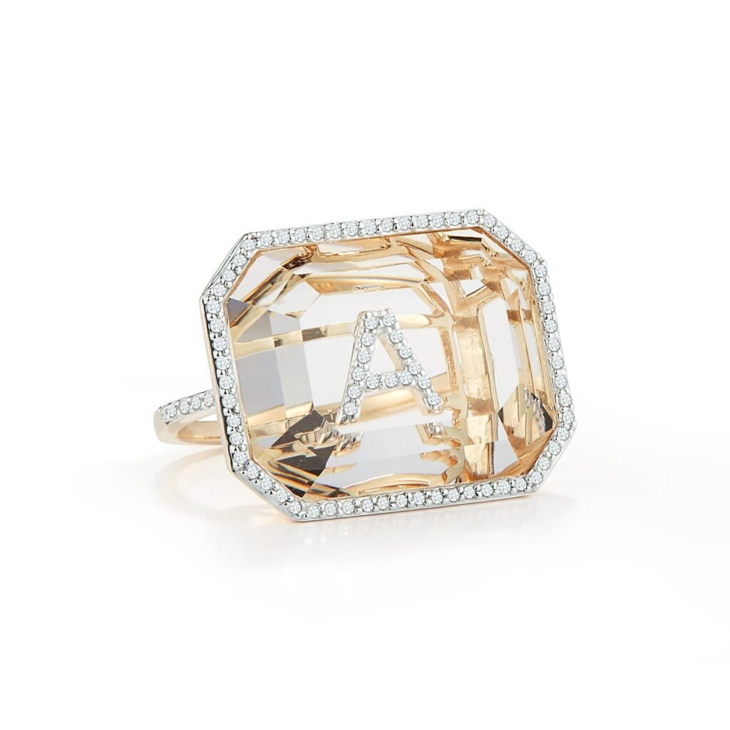 925 Sterling Silver Grand Diamond Frame Secret Diamond Initial Ring