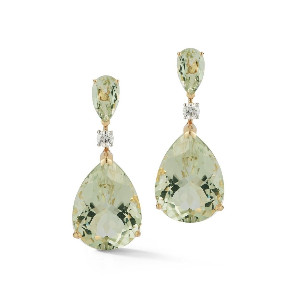 925 Sterling Silver Green Amethyst Sophia Diamond Earrings