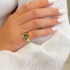 925 Sterling Silver Green Halo Love Diamond Ring - Image 4