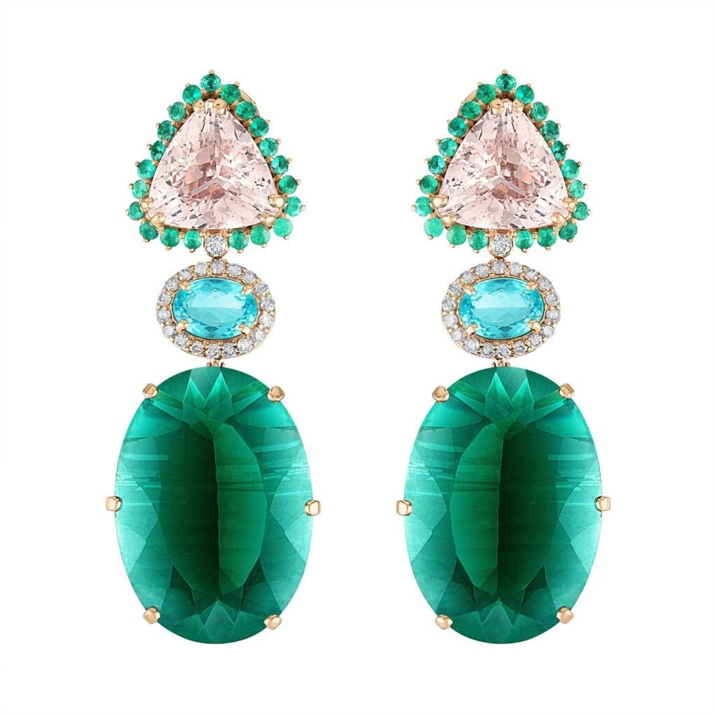 925 Sterling Silver Green Quartz and Morganite Diamond Earrings