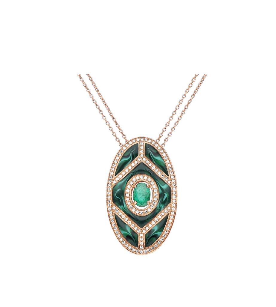 925 Sterling Silver Green Shield Emerald Diamond Pendant