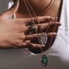 925 Sterling Silver Green Shield Emerald Diamond Pendant - Image 2