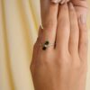 925 Sterling Silver Green Tourmaline Two Stone Diamond Ring - Image 2