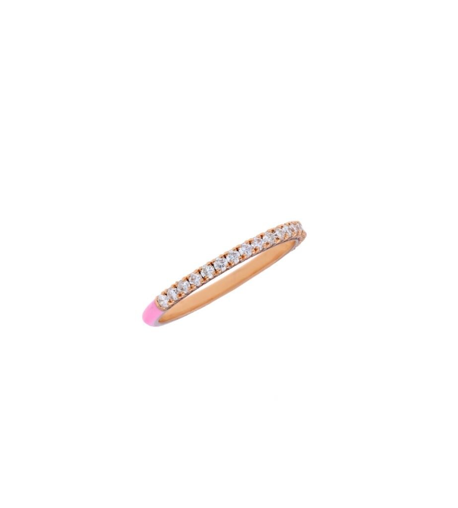925 Sterling Silver Half Diamond Pink Ring