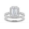 925 Sterling Silver Half Eternity Emerald Cut Diamond Halo Engagement Ring - Image 16