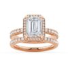 925 Sterling Silver Half Eternity Emerald Cut Diamond Halo Engagement Ring - Image 17