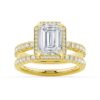 925 Sterling Silver Half Eternity Emerald Cut Diamond Halo Engagement Ring - Image 18