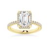 925 Sterling Silver Half Eternity Emerald Cut Diamond Halo Engagement Ring - Image 2