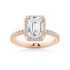 925 Sterling Silver Half Eternity Emerald Cut Diamond Halo Engagement Ring - Image 3