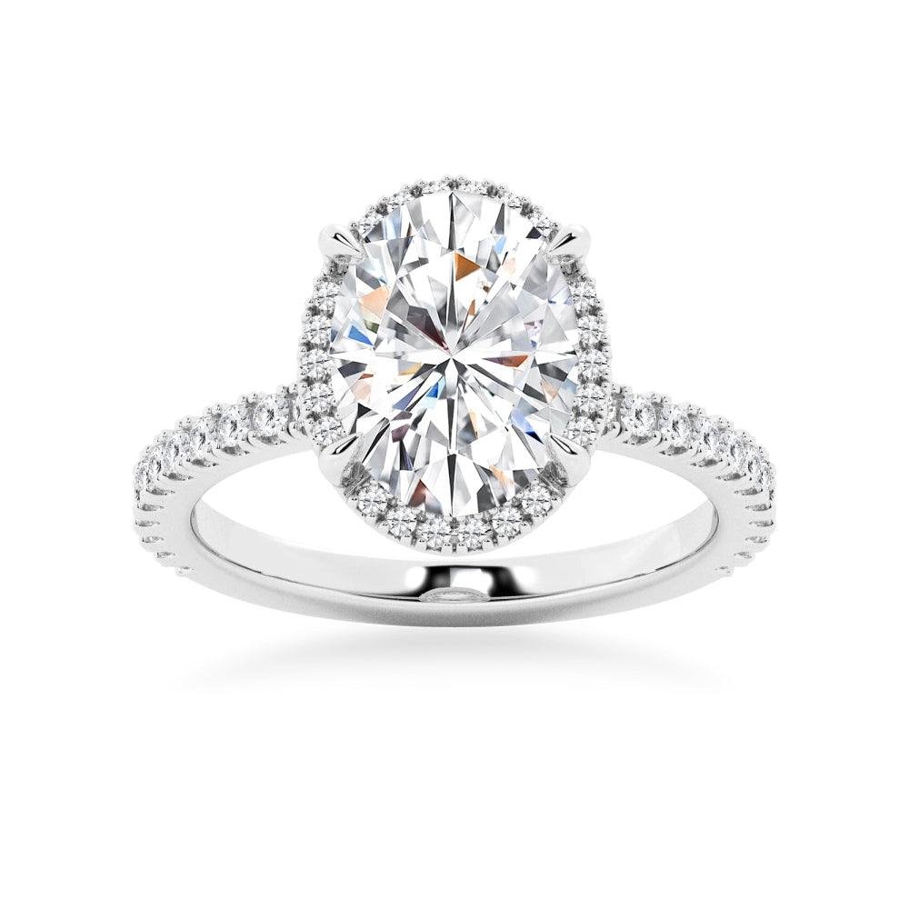 925 Sterling Silver Half Eternity Oval Cut Diamond Halo Engagement Ring