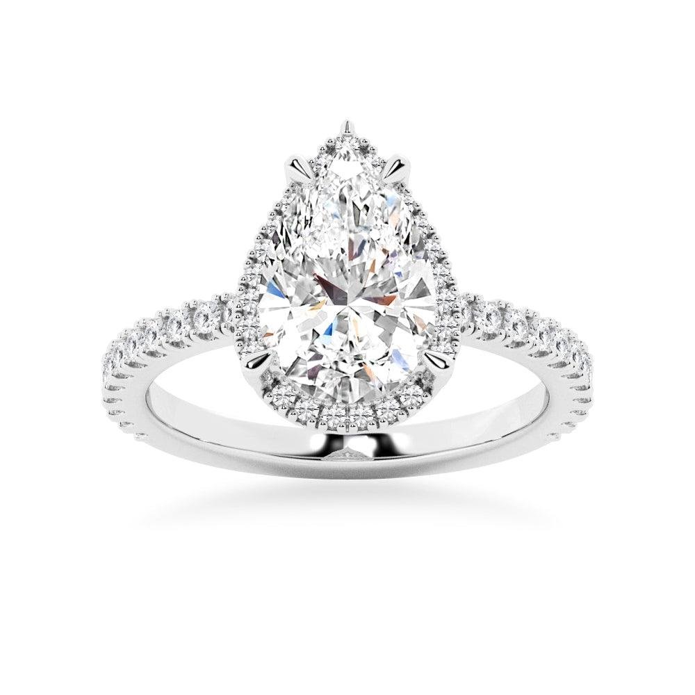 925 Sterling Silver Half Eternity Pear Shaped Diamond Halo Engagement Ring