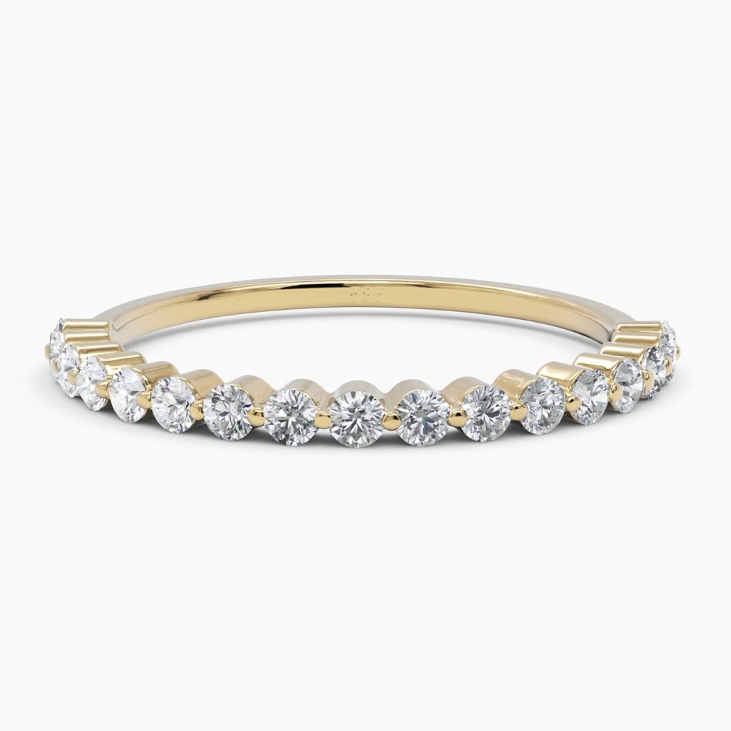 925 Sterling Silver Half Studded Round Diamond Band