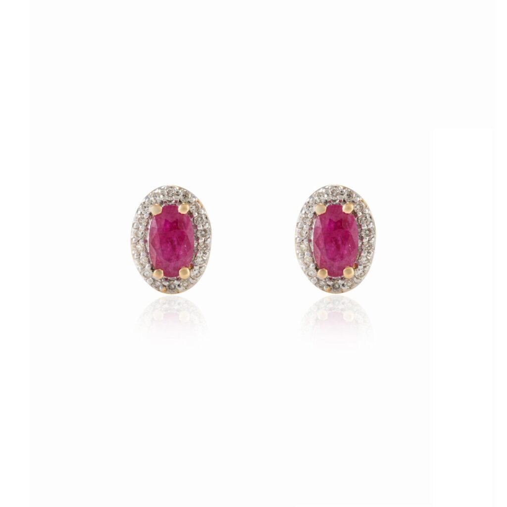 925 Sterling Silver Halo Diamond Ruby Stud Earrings