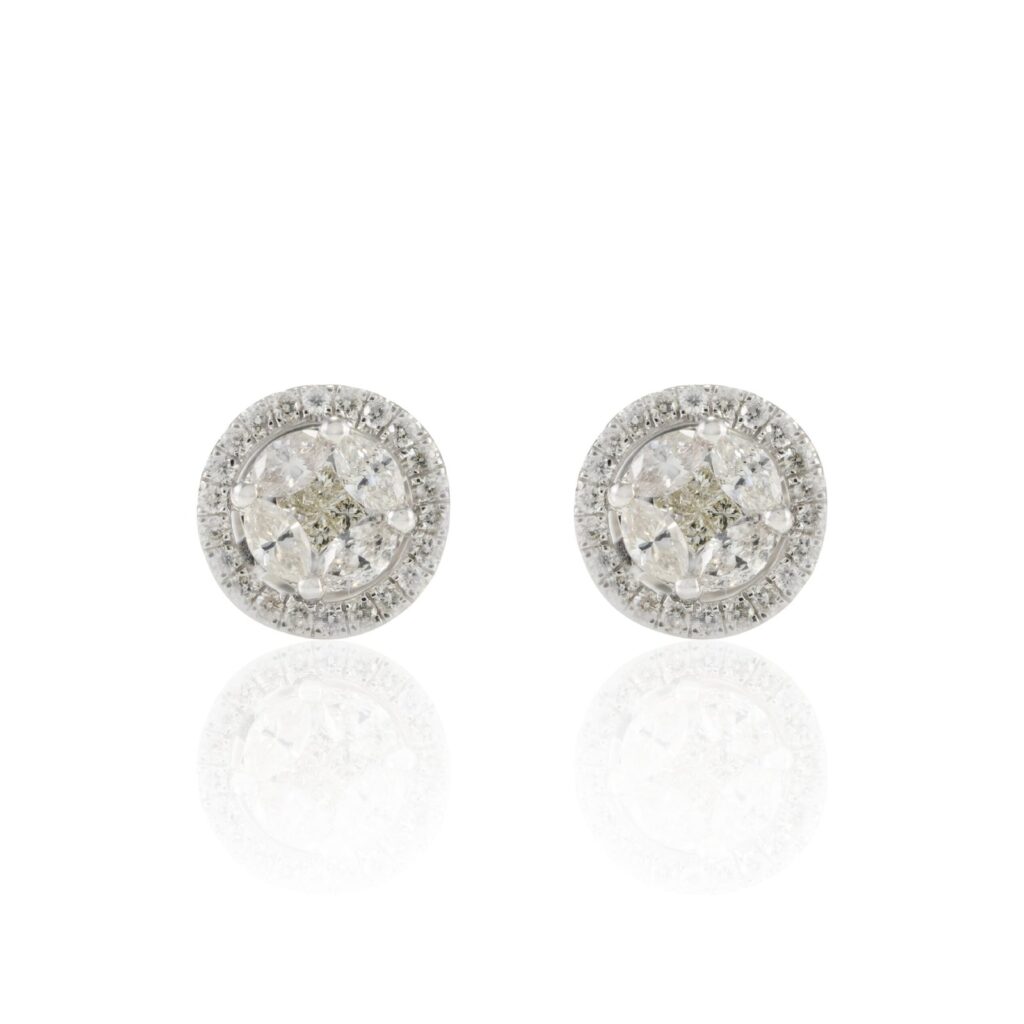 925 Sterling Silver Halo Diamond Solitaire Stud Earrings