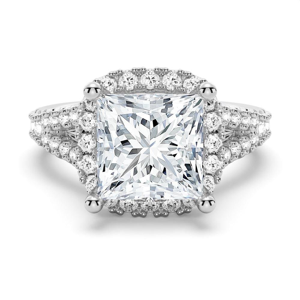 925 Sterling Silver Halo Princess Cut Diamond Engagement Ring Split Band