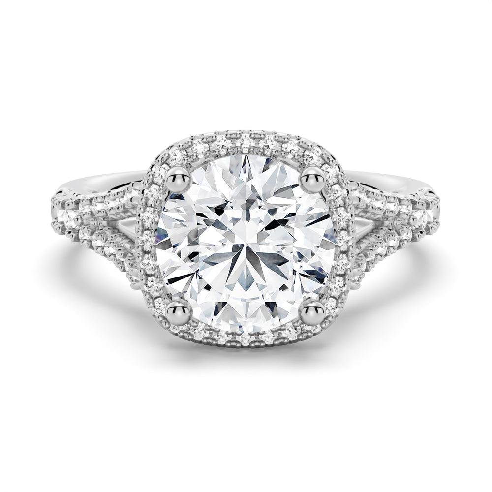 925 Sterling Silver Halo Round Cut Diamond Engagement Ring Split Shank