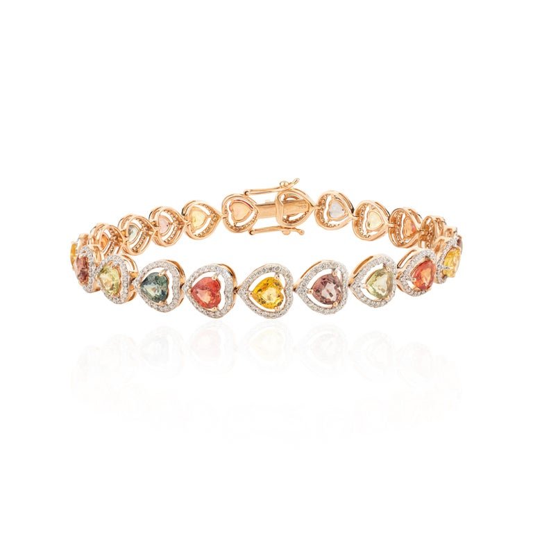 925 Sterling Silver Heart Cut Multi Sapphire Tennis Diamond Bracelet