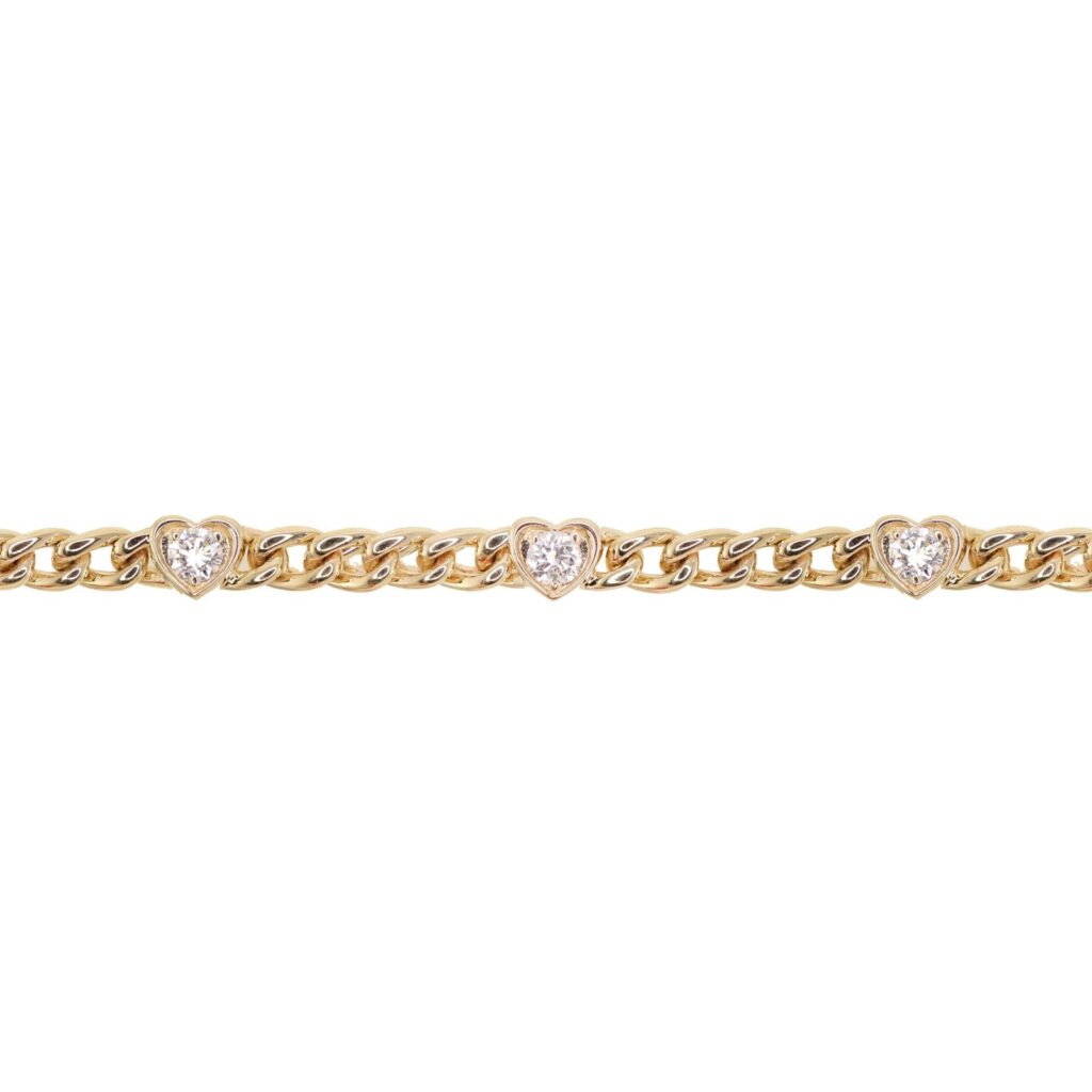 925 Sterling Silver Heart Diamond Bezel Chain Bracelet